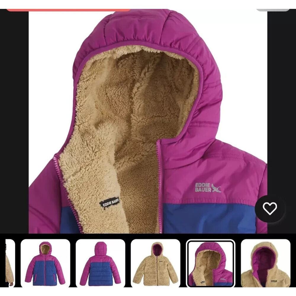 Eddie Bauer Youth Girls' Reversible Jacket - Magenta/Blue/Fleece Small Size 7/8